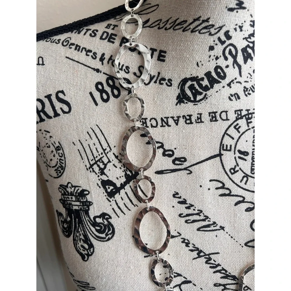 Two Necklaces & Bangle Lot‎ - Silver Tone Chain Link Statement Jewelry Set